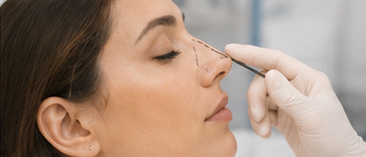 Surgeon marking the nose for rhinoplasty planning at SRENOVA